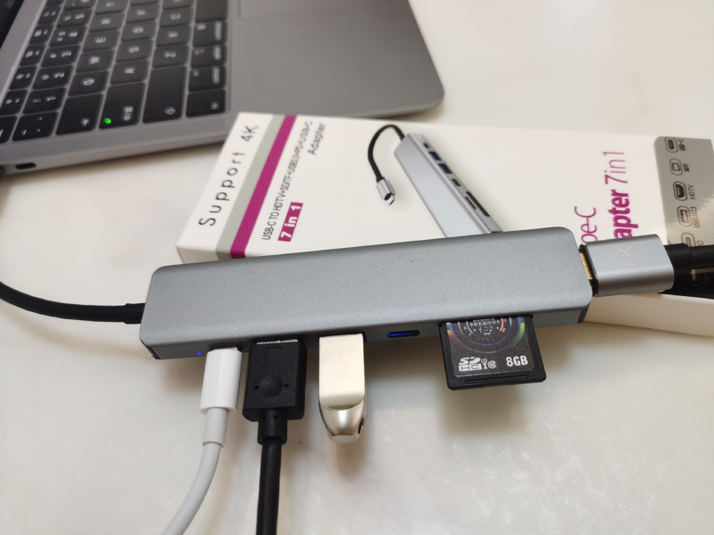 7 合 1 USB 集線器 Type C 集線器適配器，帶 4K HDMI USB 3.0 SD TF 讀卡器 PD 擴展塢，適用於 iPad Pro MacBook Pro Air Thunderbolt 3
