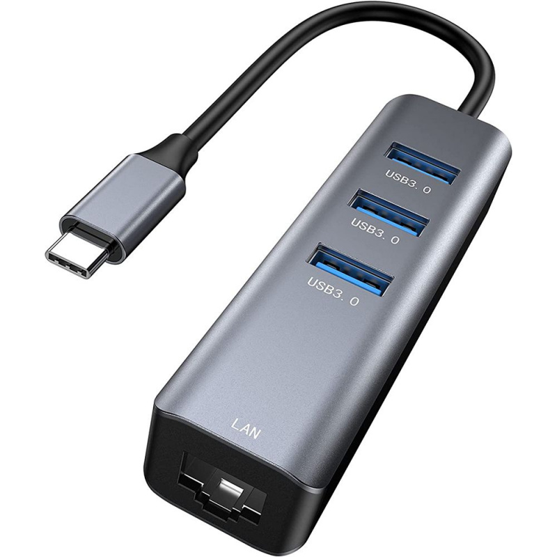 USB Type-C HUB 3 端口 USB 3.0 擴展器分離器 RJ45 千兆以太網適配器 1000Mbps 網卡適用於筆記本電腦 全新