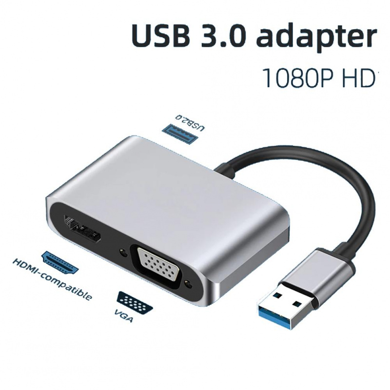 USB 3.0 轉 HDMI 兼容 Vga 適配器多顯示器 3 合 1 塢站集線器轉換器兼容 Windows 10 8 7 xp
