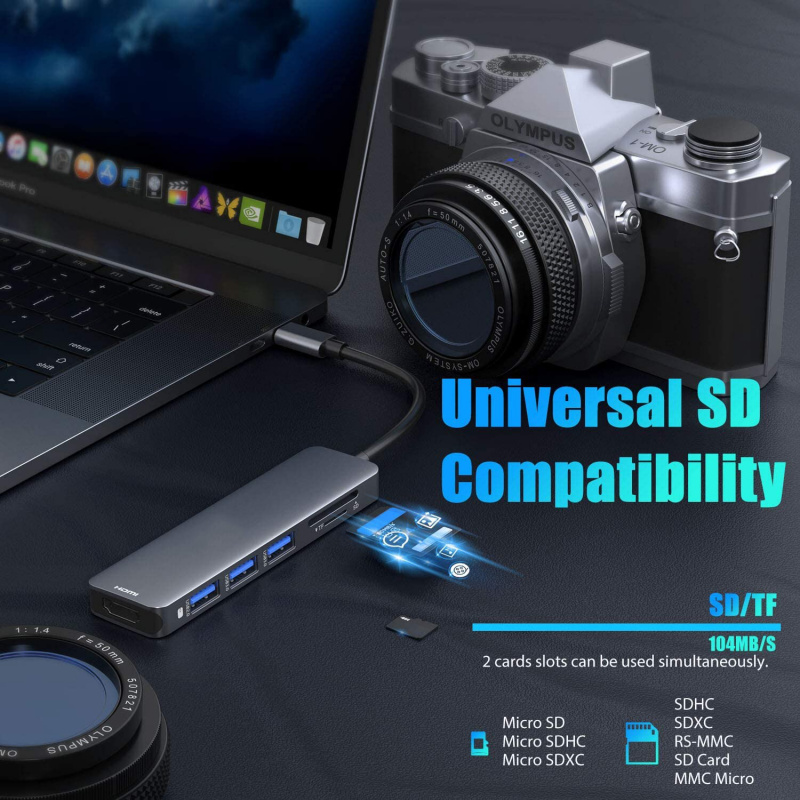 USB C 集線器 Mac Dongle 適配器 Type-C 擴展塢 USB-C 轉 HDMI SD TF 讀卡器 Thunderbolt 3 適用於 MacBook Pro Air 2020-2017