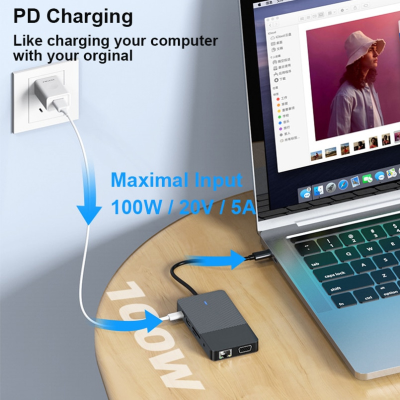 USB C 集線器擴展塢，帶 4K HDMI VGA 3 USB3.0 Lan Rj45 PD TF SD 分配器，適用於 MacBook Pro 小米筆記本電腦 C 型集線器