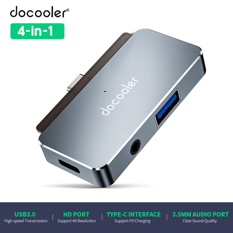docooler USB Type-C 集線器適配器，帶 USB-C PD 充電 USB 3.0 和 3.5 毫米耳機插孔 HDMI 兼容 2020 iPad Pro 平板電腦