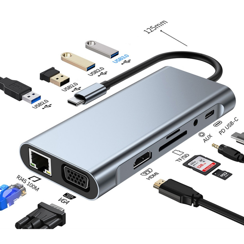 USB C HUB Type C 轉 HDMI 兼容 USB 3.0 適配器 11 合 1 Type C HUB 底座適用於 MacBook Pro Air USB C 分線器