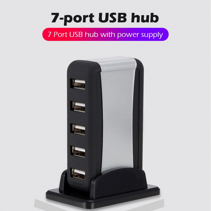 歐盟 美國插頭垂直 USB 集線器多 7 端口 USB 2.0 分配器帶電源適配器 480 Mbps USB 2.0 集線器適用於 PC 電腦配件