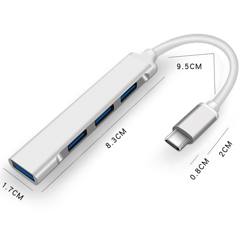 4口USB HUB，5Gbps高速傳輸，支持OTG功能，適用於Windows 7 8 10 XP 2000，Type C Splitter for MacBook 13