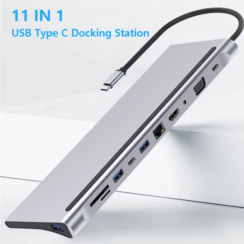 11 合 1 USB C 集線器 Type-C 分配器 4K HDMI 多端口適配器擴展塢 SD TF 千兆以太網適用於 PC Macbook Air M1 iPad Pro