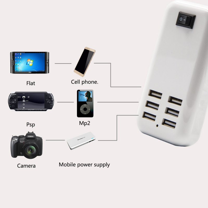 1 件裝 USB 集線器歐盟美國插頭 6 端口 USB 充電器 5V 3A 牆上適配器手機充電適用於 iPhone iPad 三星帶切換器
