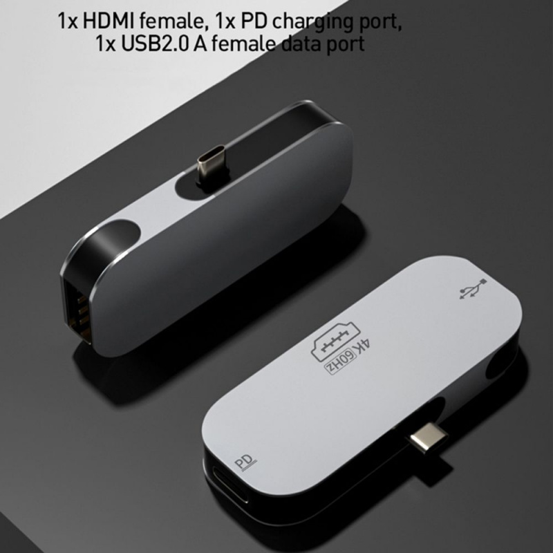 3 合 1 USB 集線器 C 型轉 HDMI 兼容適配器 PD 快速充電 USB-C 擴展塢適用於 Macbook Pro USB 轉換器 4K 60Hz