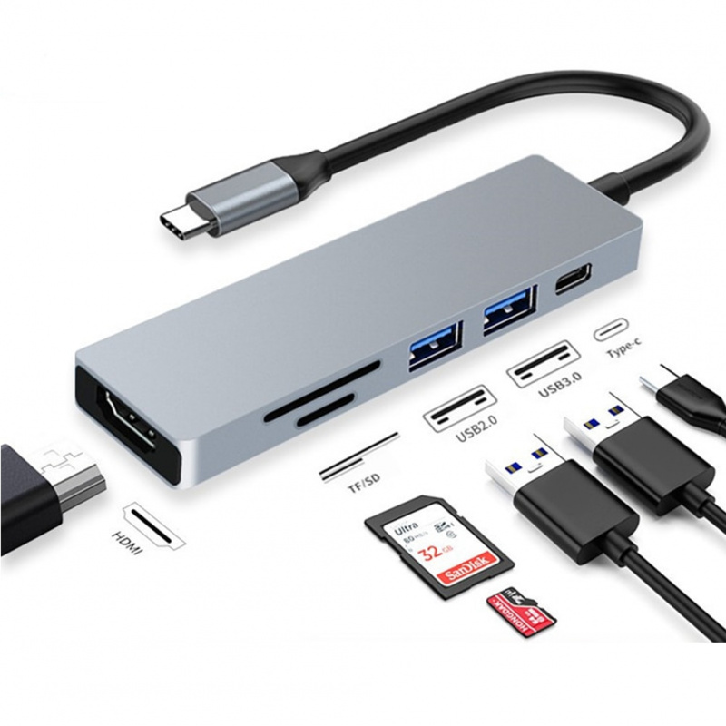 4 5 6 7 端口集線器 USB C 至 HDMI 兼容 Rj45 100M 適配器 OTG Thunderbolt 3 擴展塢，帶 PD TF SD 適用於 Macbook Pro Air Type C 集線器