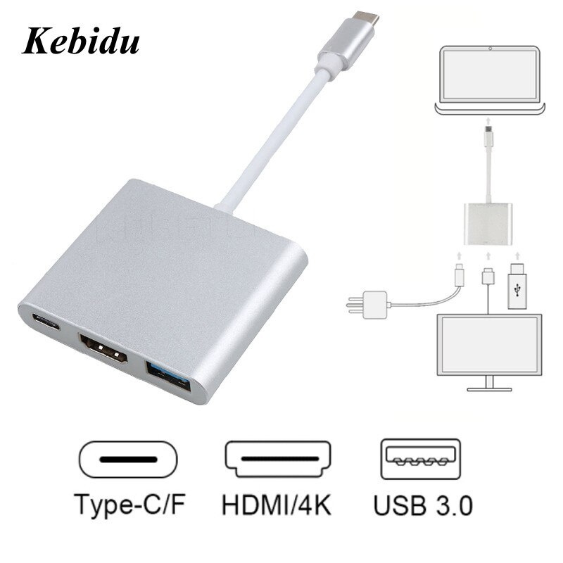 kebidu 2022 新款 3 合 1 USB-C USB 集線器公轉母 USB 3.1 Type-c 轉 USB 3.0 充電適配器適用於 Macbook Air 12 轉換器