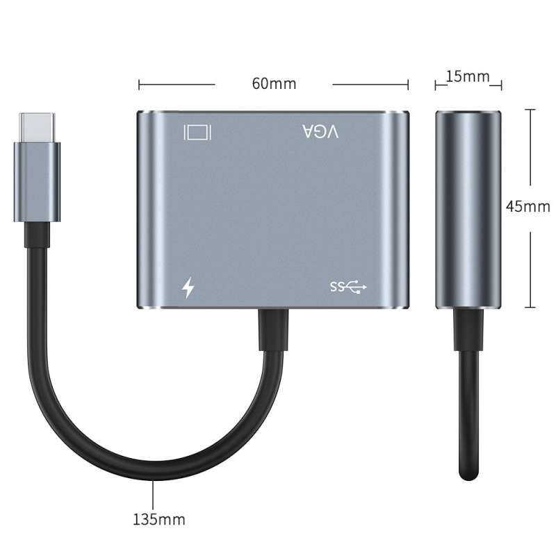 USB C 集線器轉 4K VGA USB C 3.0 HDMI 兼容適配器 4 合 1 適用於任天堂 Macbook 手機華為小米筆記本電腦電視 PC 電纜適配器