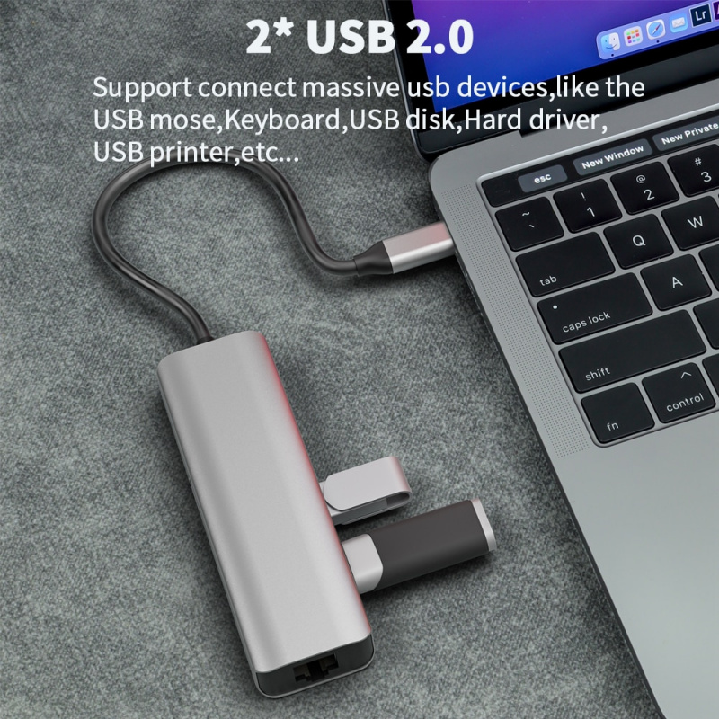 Tebe 6 合 1 USB C 集線器適配器 Type-c 至 4K 60hz DP Displayport RJ45 Mulit USB 2.0 PD 3.5mm 音頻麥克風分配器適用於 Macbook Air M1