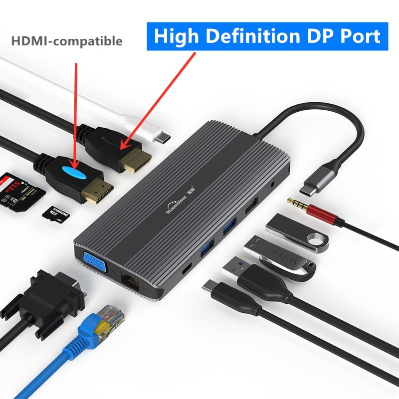 Bluendless 多端口集線器 usb 3.0 集線器 usb c 擴展塢 usb c 3.1 Type C 集線器適用於 Macbook 集線器，帶 DP HDMI RJ45 適配器