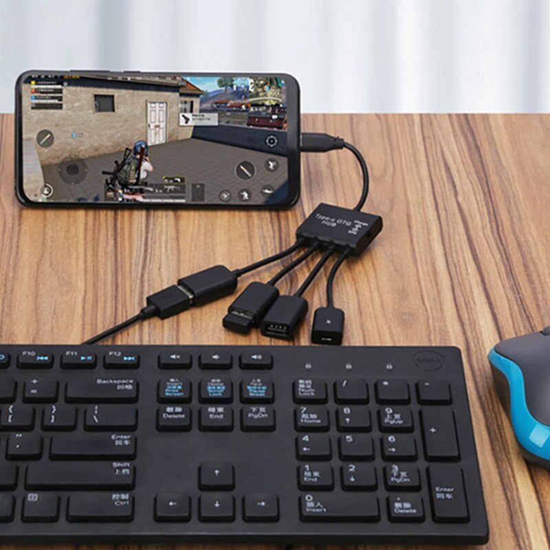4 合 1 端口 C 型集線器適配器帶充電 OTG 集線器 USB C 電纜線適配器適用於智能手機平板電腦鼠標鍵盤