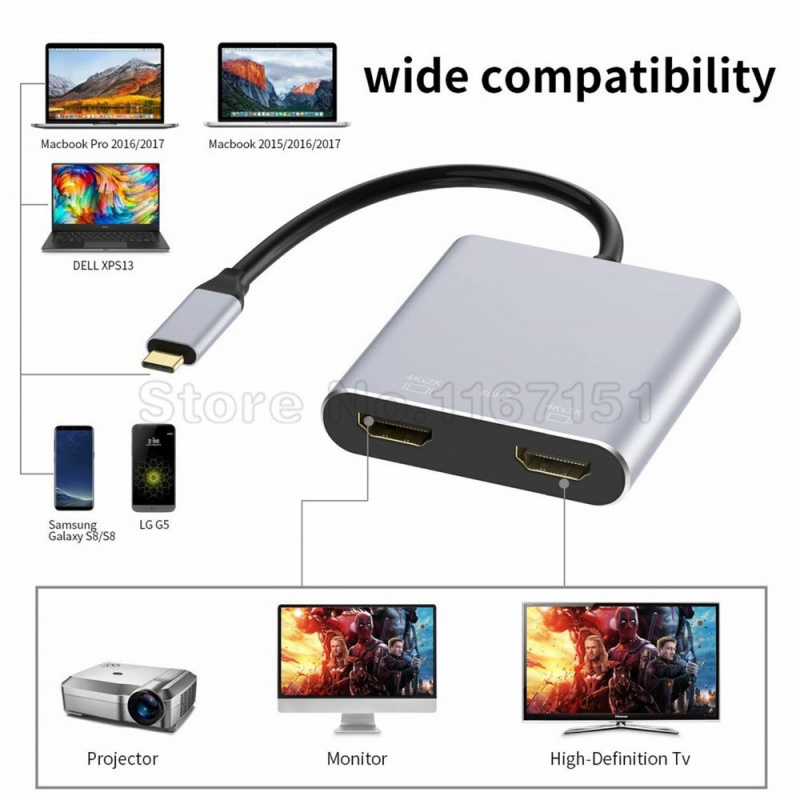 USB C 集線器適配器 4K 60hz 到雙 HDMI 兼容屏幕擴展 C 型擴展塢適用於 Macbook 筆記本電腦手機 PC