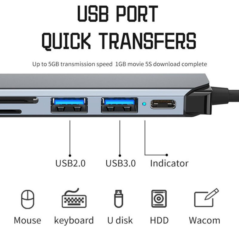 7 合 1 USB C 集線器 USB 3.0Type-C 分離器多端口擴展塢 OTG 適配器 USB 擴展器 PD 充電筆記本電腦手機平板電腦