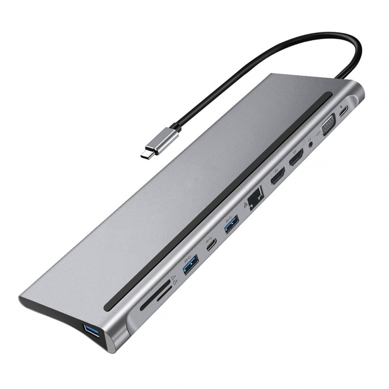 12 合 1 USB C 集線器轉雙 4K 高清 RJ45 VGA 3.5 毫米 AUX 87W PD SD TF 讀卡器多端口 USB 分離器適配器適用於 MacBook 華為筆記本電腦