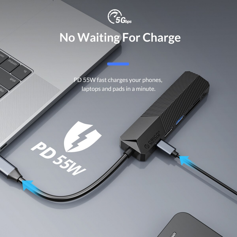 ORICO 6 合 1 Type C USB HUB 轉 HDMI 兼容 PD USB 3.0 2.0 SD TF 適配器底座分離器適用於 MacBook Pro 配件 PD55W