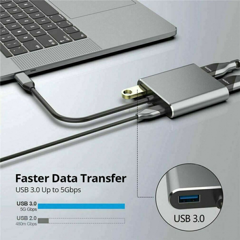 筆記本電腦 4K 60Hz USB 3.0 4 合 1 擴展塢 USB C 集線器 Type-C 至雙 HDMI 屏幕擴展適用於 MacBook Air Pro
