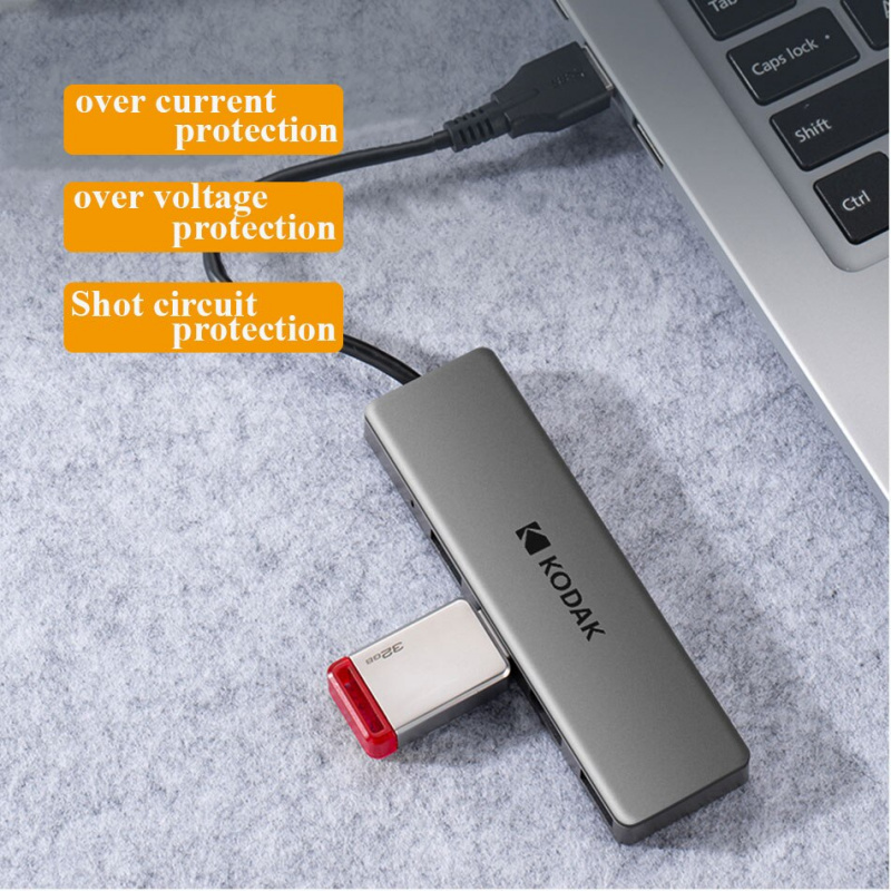 柯達 USB2.0 集線器 4 端口高速超薄 USB 分路器集線器適用於筆記本電腦 PS4 鍵盤鼠標兼容 PC MacBook