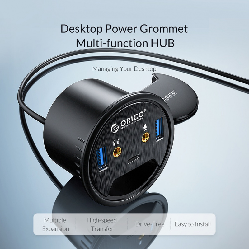 ORICO Desktop Grommet USB 3.0 HUB Type-A Type-C 音頻端口 Dongle Splitter 多功能電源桌面安裝適配器