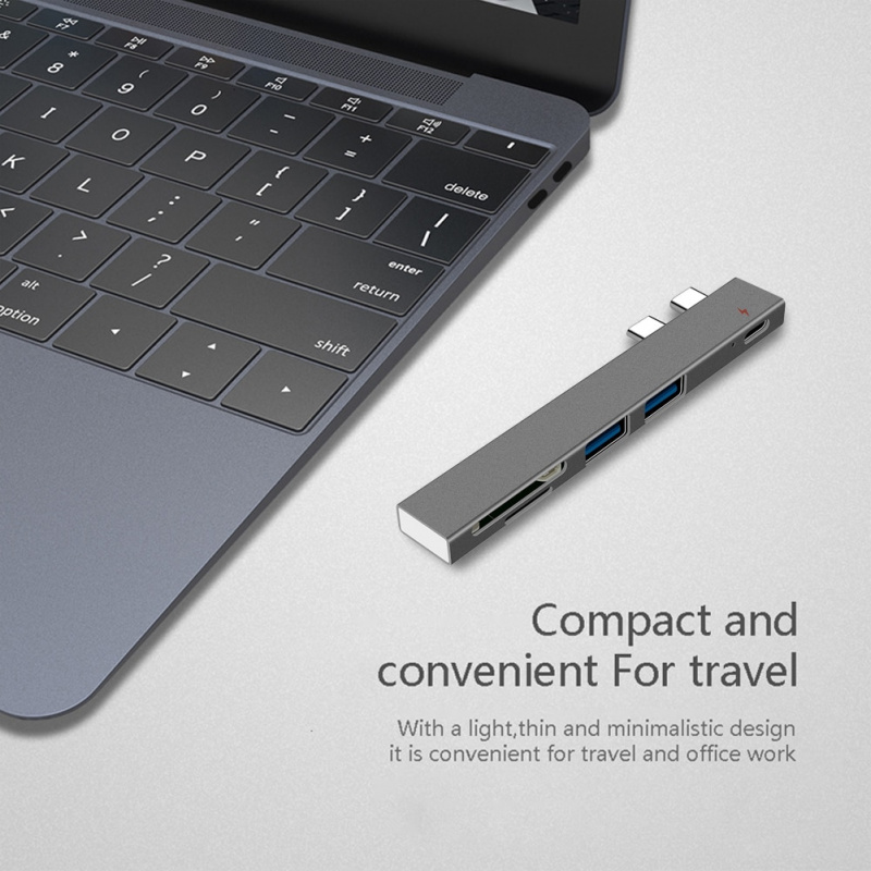 帶 SD TF 讀卡器的 USB 集線器鋁合金多 Type C 集線器分離器電纜適配器適用於 Apple MacBook Pro 筆記本電腦延長器