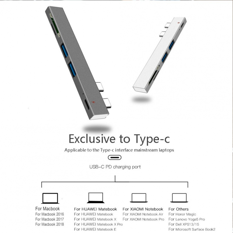 帶 SD TF 讀卡器的 USB 集線器鋁合金多 Type C 集線器分離器電纜適配器適用於 Apple MacBook Pro 筆記本電腦延長器