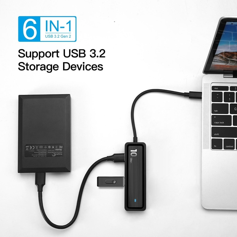 USB C 集線器 6 合 1 Type-C 至 4X USB 3.2 Gen 2 10Gbps USB C 至 USB 集線器 SD 2.0 TF 2.0 適配器適用於筆記本電腦