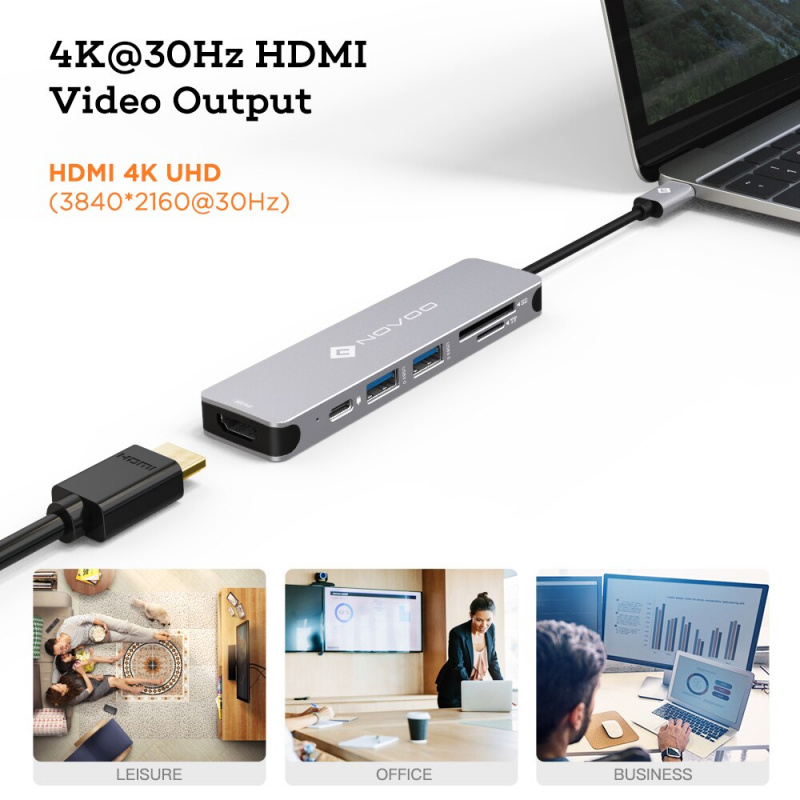 NOVOO 6 合 1 USB 3.0 集線器適用於 Nintendo Switch C 型到 4K HDMI 100W PD Thunderbolt 3 適配器適用於 Macbook 的筆記本電腦擴展塢