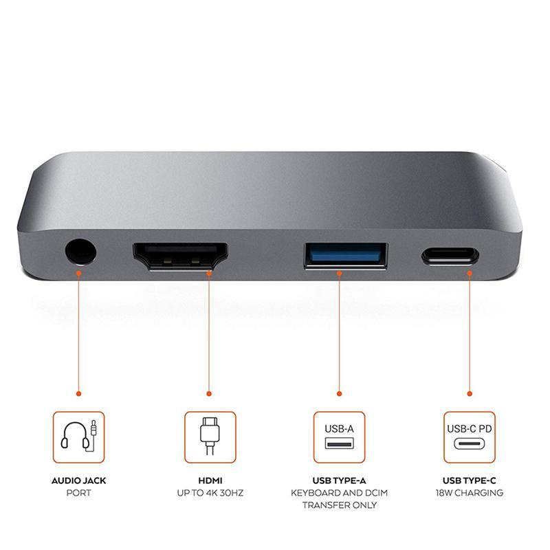 USB Type-C Mobile Pro 集線器適配器，帶 USB-C PD 充電 4K HDMI 兼容 USB 3.0 和 3.5 毫米耳機插孔 IPad Pro 平板電腦集線器
