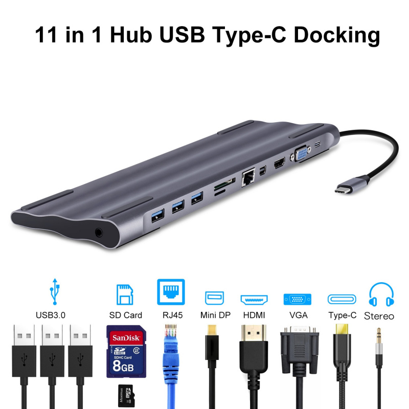 適用於 MacBook Pro 的 USB C HUB 擴展塢，帶千兆 RJ45 4K HDMI 迷你顯示器 PD 3.5 毫米 SD TF Thunderbolt 3 USB 集線器適配器