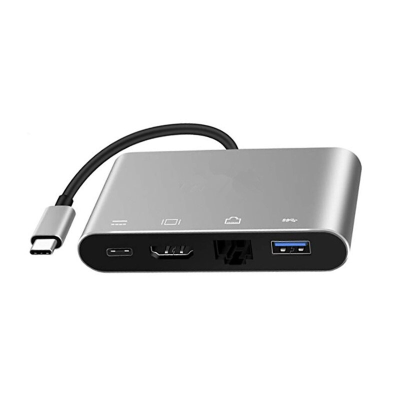 USB 3.1 Type C 100Mbps Lan 以太網 USB3.0 HDMI 兼容 USBC PD 充電 4 合 1 擴展適配器集線器適用於 Macbook Air Pro
