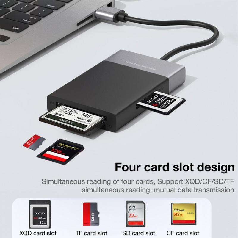 USB 3.0 集線器 XQD CF 適配器 TF SD 讀卡器插槽讀取多合一設備 512G 高速傳輸數據集線器適用於 MacBook Windows Linux
