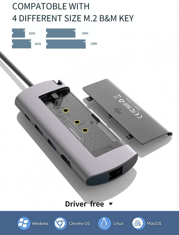 USB C 集線器轉 4K HDMI USB 適配器，帶 M.2 端口 SSD 外殼千兆以太網 LAN RJ45 PD 100W Thunderbolt 3 適用於 Macbook Pro