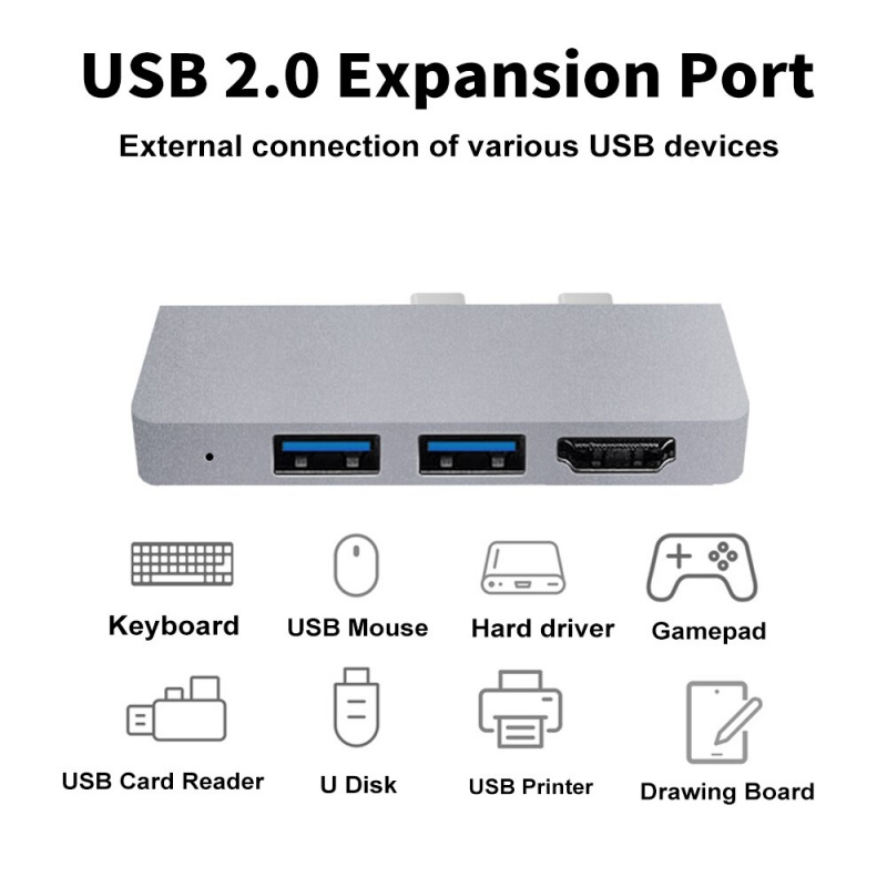 Tebe USB A+USB-C 集線器適用於 Surface Pro 7 8 Type-c 至 4K HDMI 兼容 USB 3.0 TF SD 讀卡器適配器