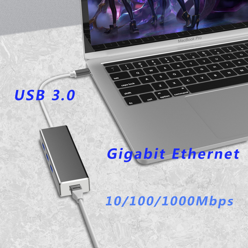 USB 3.0 HUB 網卡 USB C RJ45 以太網 100​​0Mbps 千兆局域網適配器適用於 Windows 10 小米盒子 3