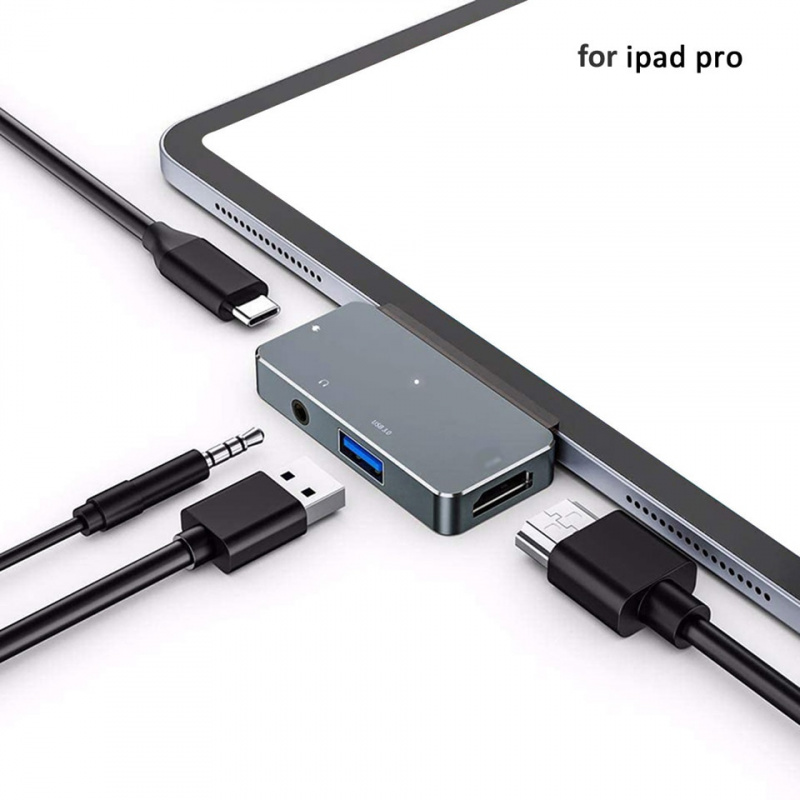 OUTMIX USB C Hub to 4K HDMI-compatible Adapter with USB-C PD USB3.0 3.5mm Jack Port USB Type C Dock for iPad Pro Macbook Pro Air