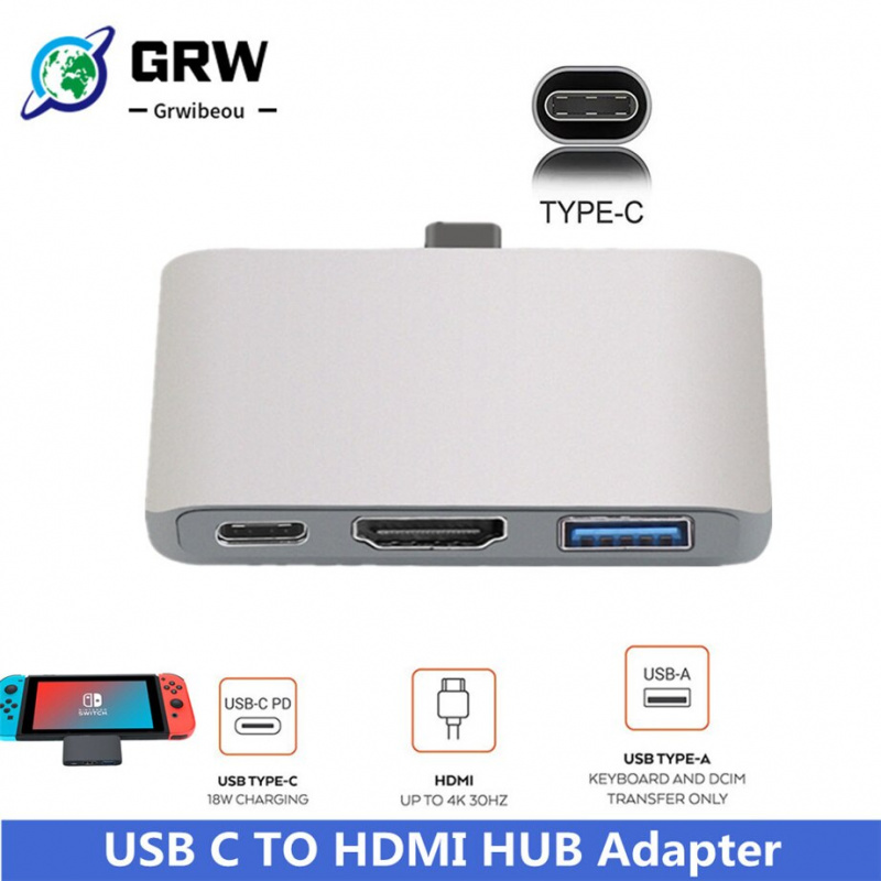 USB 3.1 Type C 轉 HDMI 兼容 VGA DVI USB 3.0 輸出 4 合 1 USBC 擴展集線器 4K 1080P 3D 視頻轉換器，適用於 HDTV Macbook