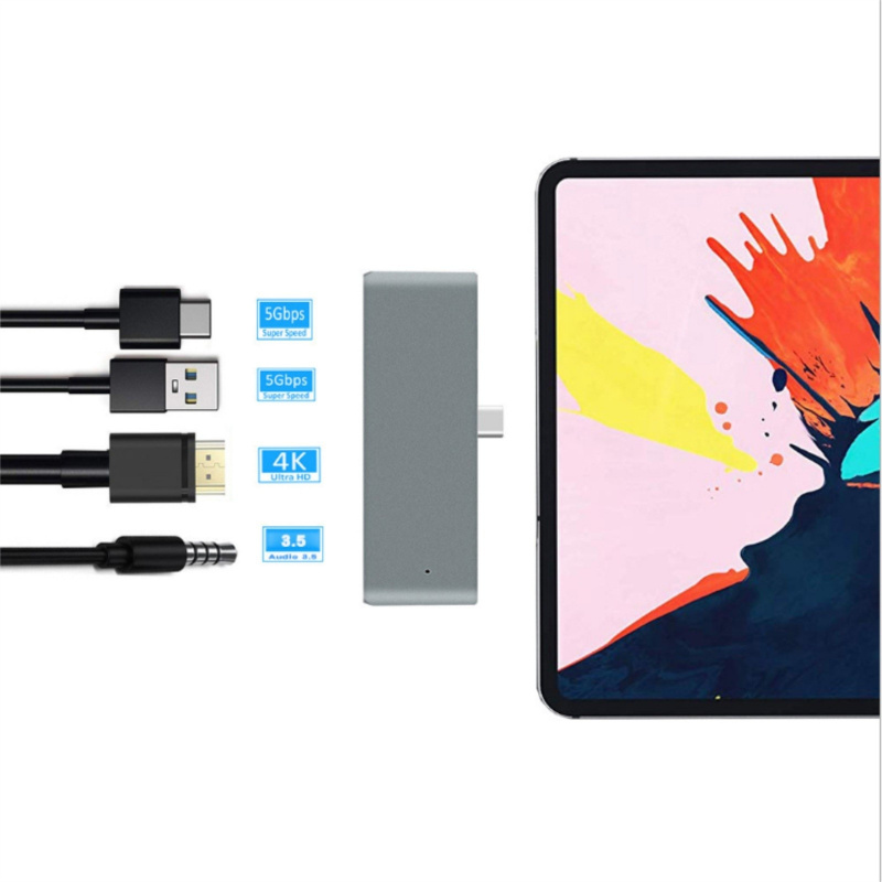 RAYROW USB Type-C Mobile Pro 集線器適配器適用於 iPad Pro 2018 2020 iPad Air 4、6 合 1 3.5 毫米耳機插孔 HDMI 兼容充電