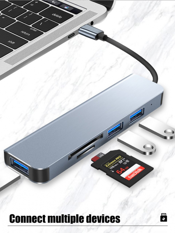USB C 集線器 5 合 1 USB-C 多端口適配器帶 3 個 USB 端口 SD TF 讀卡器兼容 MacBook Pro XPS 更多 C 型設備