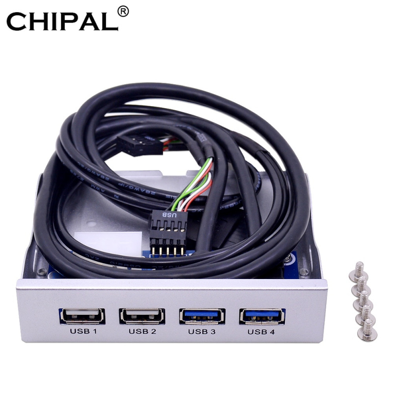 CHIPAL 銀色 4 端口 USB 2.0 USB 3.0 前面板集線器 20 針分離器內部組合支架適配器適用於台式機 3.5 英寸軟盤