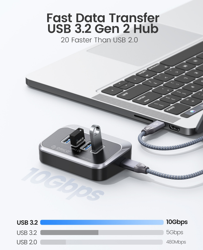 ORICO ABS 10Gbps USB3.2 HUB SuperSpeed Type-C Splitter OTG Adapter With USB C Power Supply Port for MacBook Computer Accessories