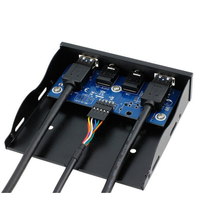 2 端口 USB 3.0 集線器分配器高清音頻 3.5 毫米耳機插孔麥克風接口前面板支架適配器適用於 PC 20 針 3.5  軟盤托架