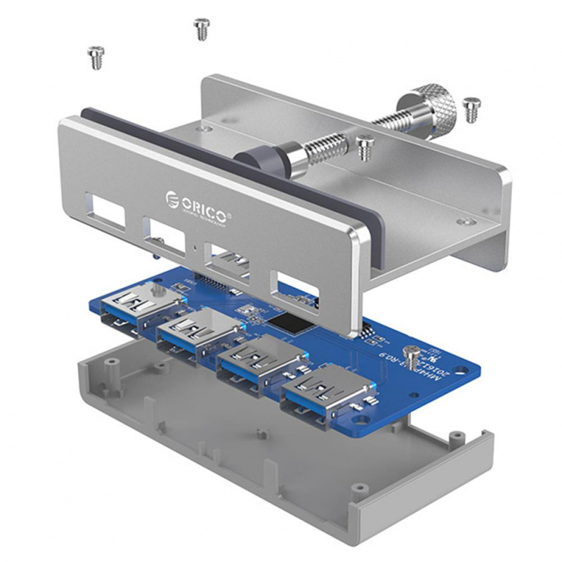 ORICO MH4PU USB 集線器鋁製 4 端口 USB 3.0 夾式集線器多 USB 分離器適配器 10-30 毫米範圍夾適用於筆記本電腦