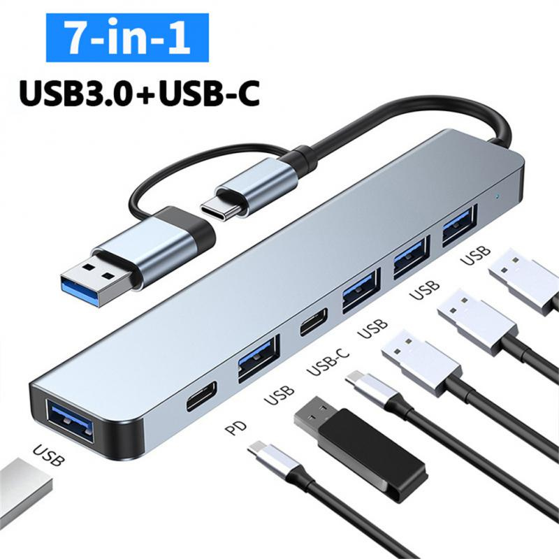 2合1 USB3.0 Type C擴展塢USB C HUB 4端口USB 2.0集線器PD TF卡集線器電腦擴展分離器USB適配器