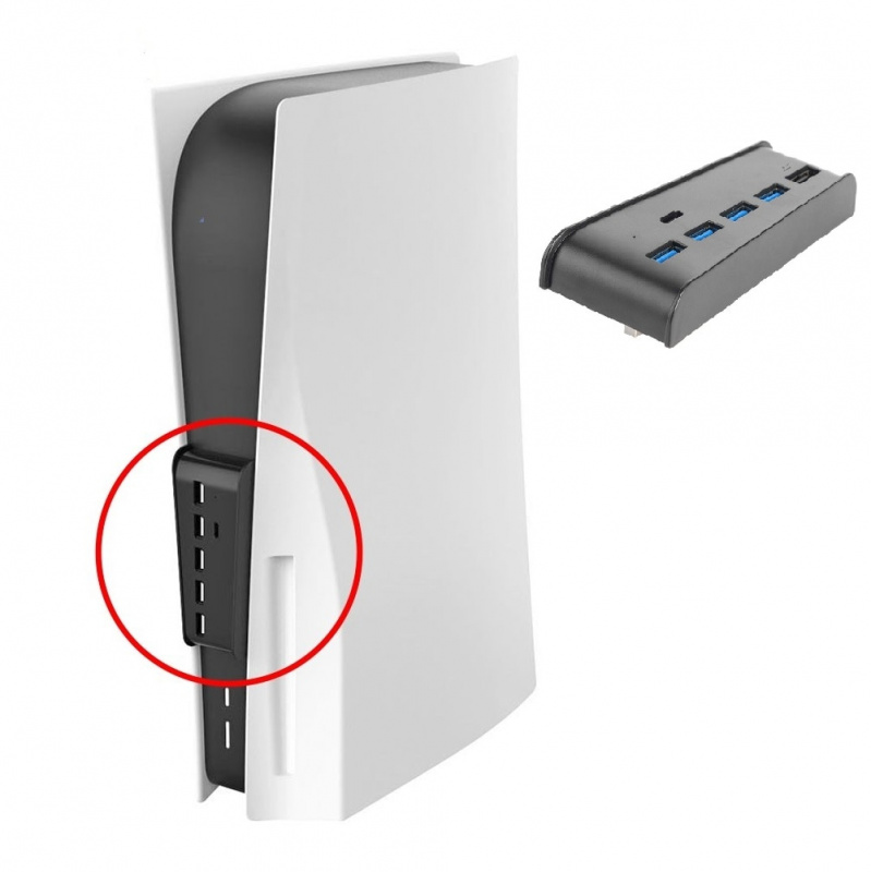 適用於 PS5 6 合 1 集線器 USB 分離器擴展器集線器適配器，帶 5 A + 1 USB C 端口適用於索尼 PlayStation5 主機超高速 USB 適配器