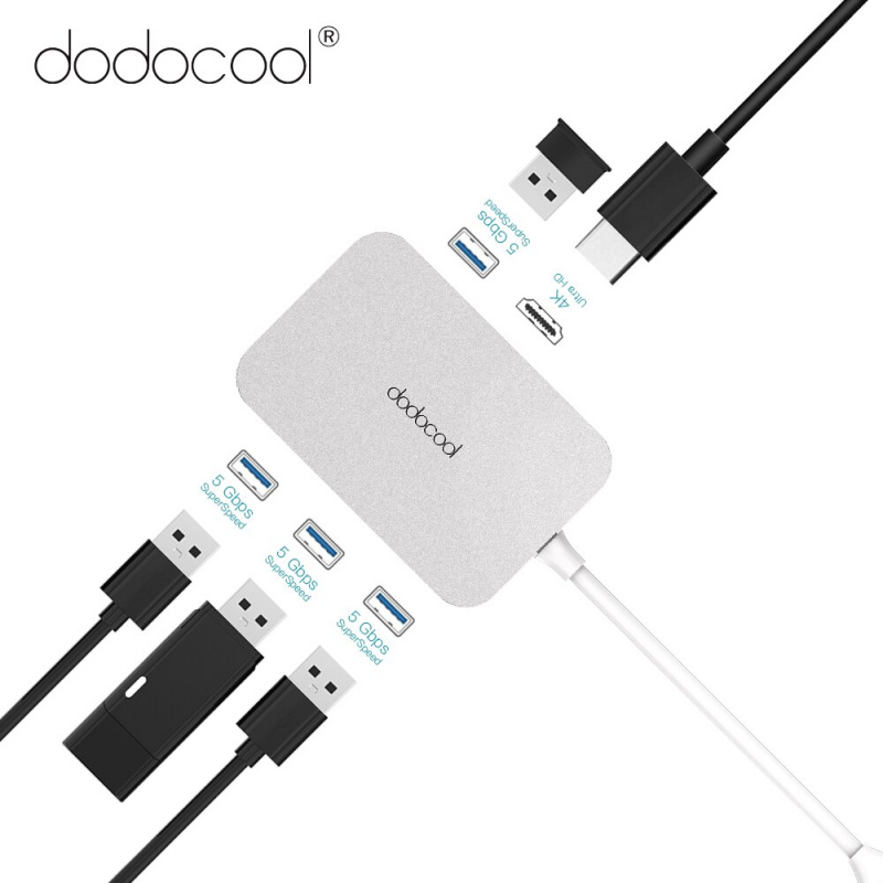 dodocool 鋁合金 USB-C 集線器，帶 Type-C 供電 4K 視頻 HDMI 輸出 3 個超高速 USB 3.0 端口集線器，適用於 MacBook Pro