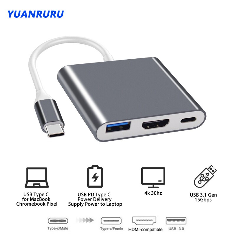 Thunderbolt 3 USB C 集線器轉 HDMI 兼容 4K USB-C Doce 帶 PD 適用於 MacBook 三星適配器 USB Type C 集線器鋁分離器