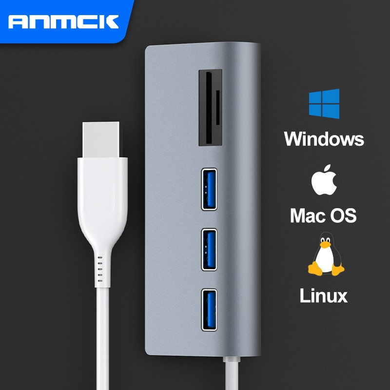 Anmck USB 2.0 集線器 5 端口，帶 SD 讀卡器，適用於筆記本電腦 Macbook Pro USB 分離器適配器，適用於 PC 電腦配件的 USB 2.0 集線器