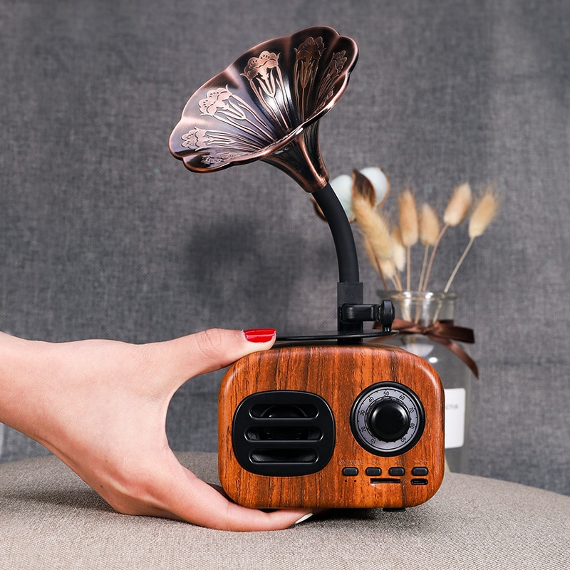 藍牙音箱復古木質便攜箱無線迷你音箱戶外音響系統 TF FM 收音機音樂 MP3 低音炮
